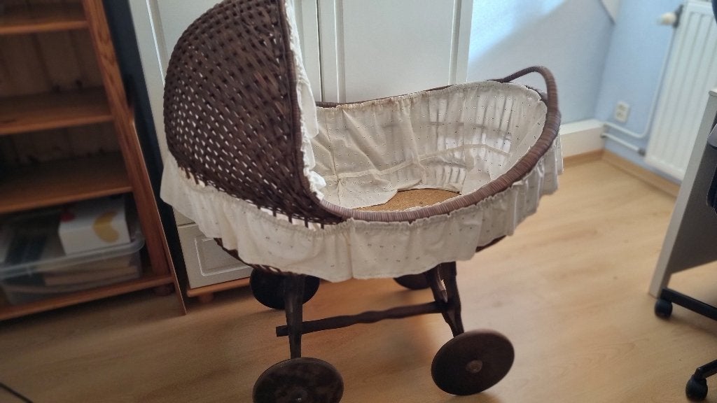 Vintage rotan boerenwieg jaren 70, Kinderen en Baby's, Ophalen, Gebruikt, Minder dan 140 cm, Matras