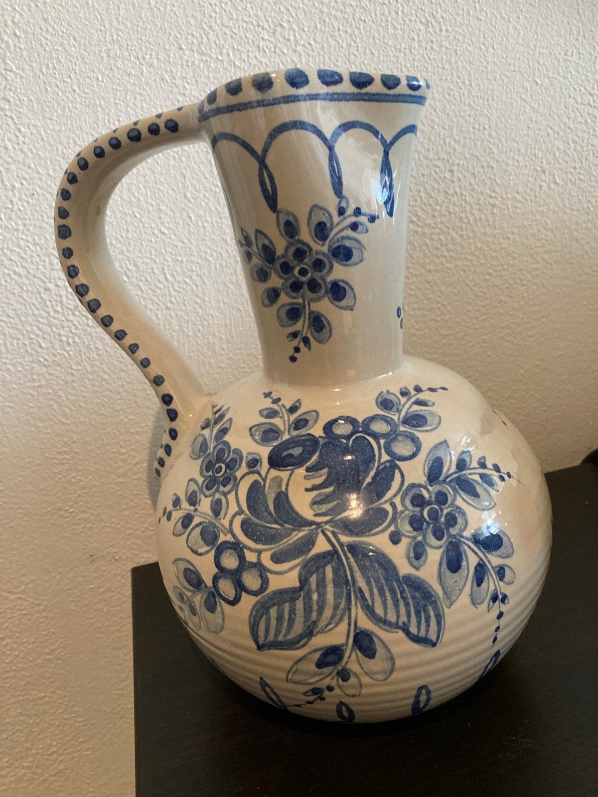 Keramische karaf met blauwe bloemdecoratie, 25cm, Antiek en Kunst, Ophalen of Verzenden