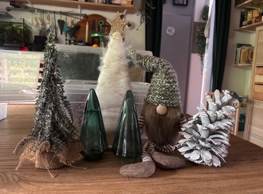 Kerstdecoratie set groen wit zilver – kerstboompjes kabouter, Ophalen of Verzenden
