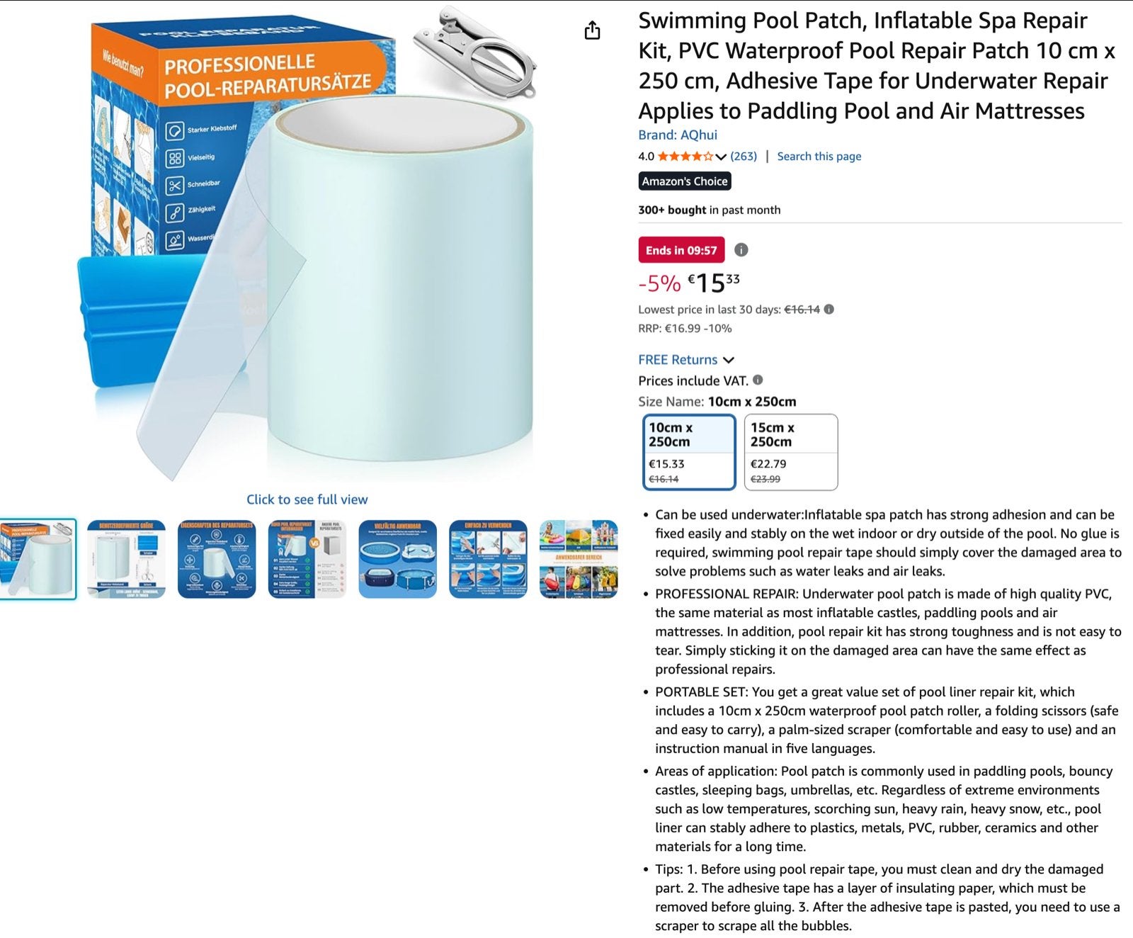 Zwembad Reparatie Patch Kit - PVC Waterdichte Tape 10x250cm, Ophalen, Nieuw, Overige typen