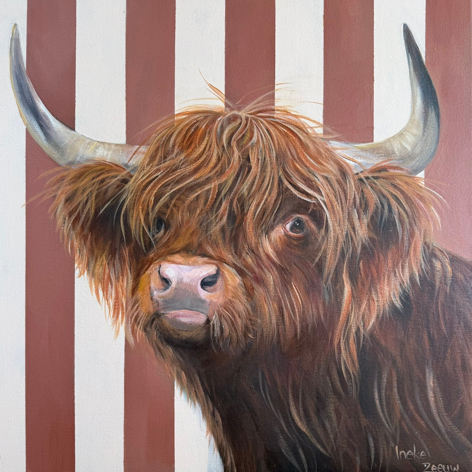 Schilderij hooglander acryl op canvas, Ophalen of Verzenden