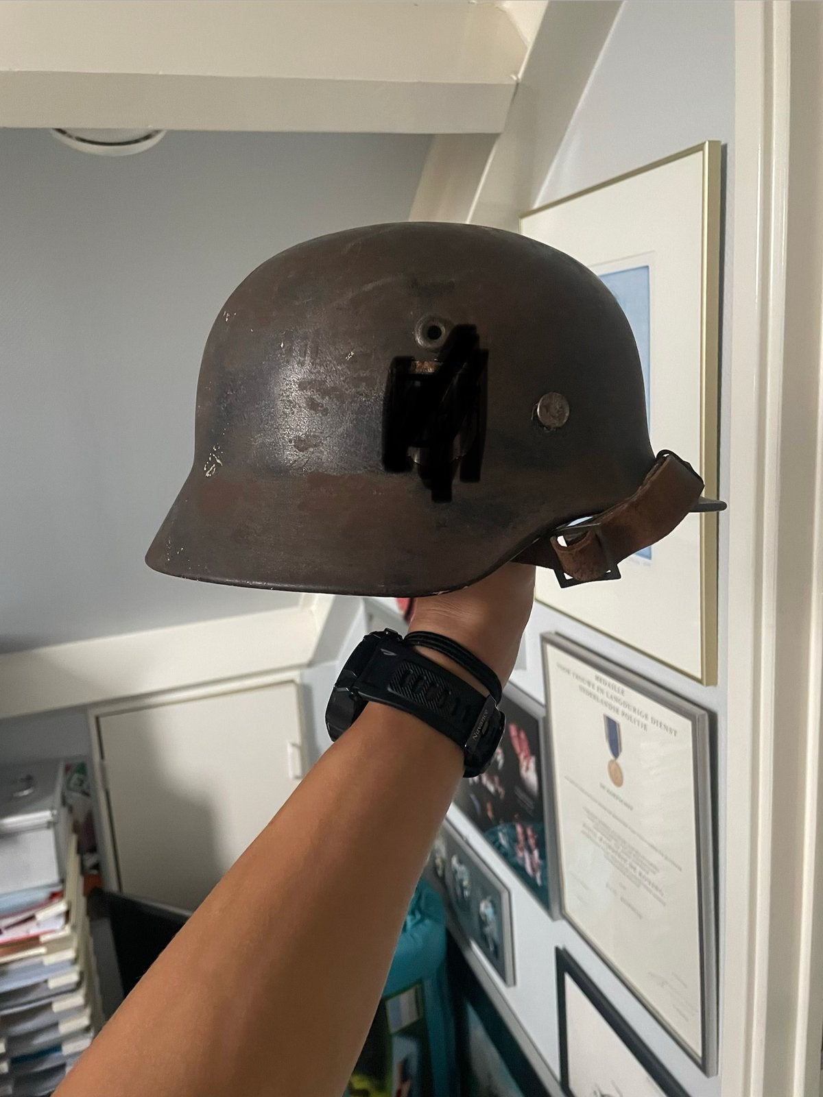 SD M40 Duitse helm, Ophalen of Verzenden, Landmacht, Duitsland, Helm of Baret