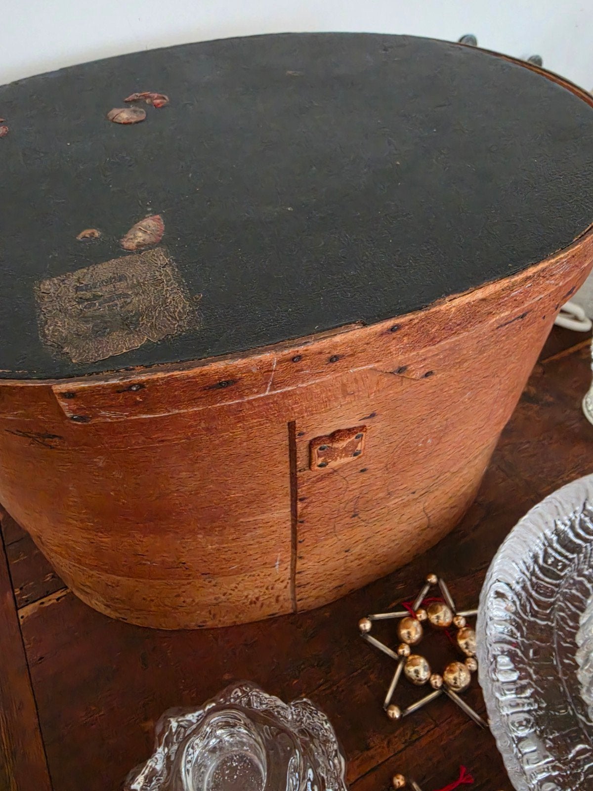 Antieke houten hoedendoos met Goyard label, Antiek en Kunst, Ophalen of Verzenden