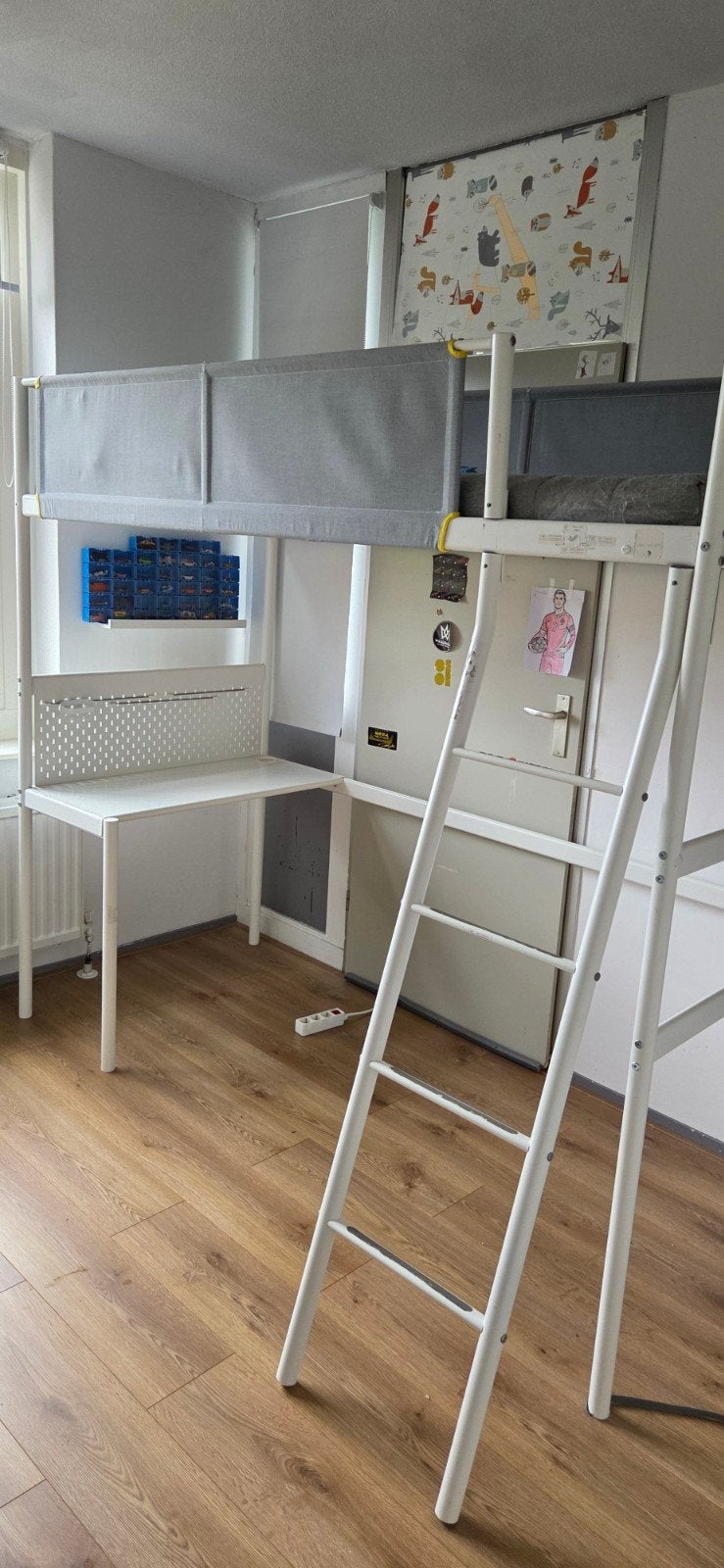 IKEA VITVAL Hoogslaper met bureau en matras, Ophalen, 85 tot 100 cm, Hoogslaper of Stapelbed, Gebruikt