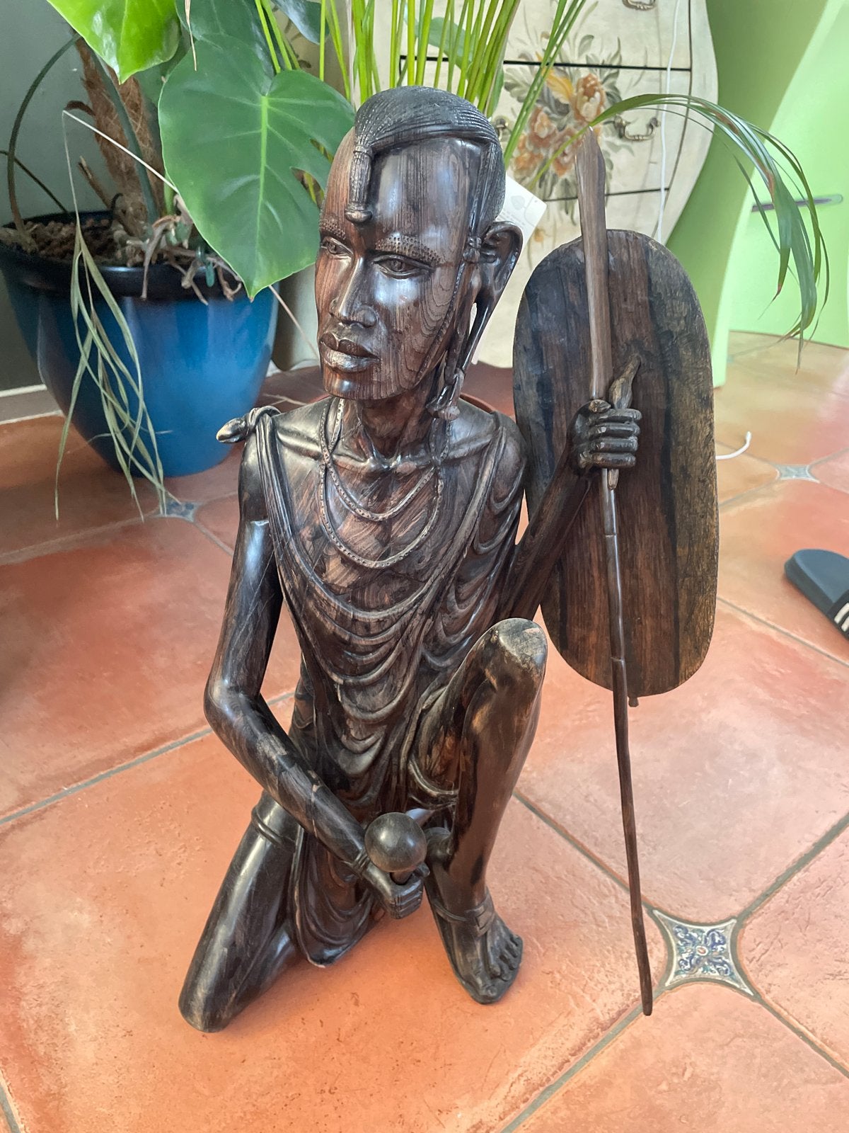 Houten Maasai Krijger Beeld uit Oost-Afrika, Antiek en Kunst, Bruin, Afrika, Ophalen, Hout
