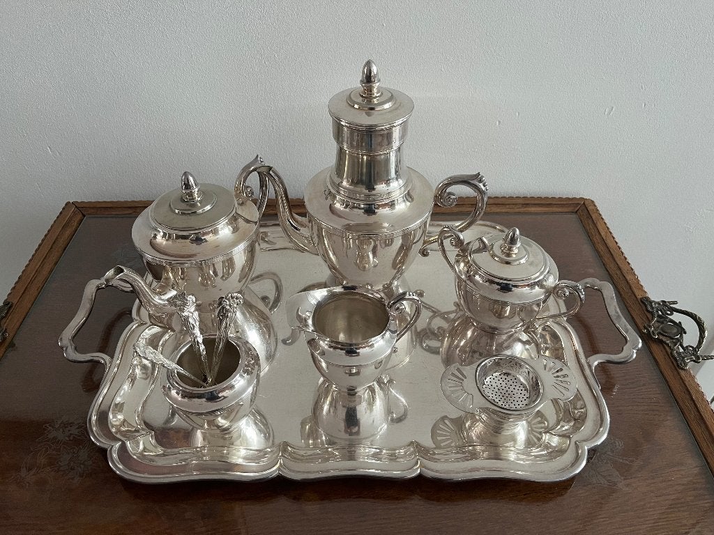 Compleet zwaar verzilverd theeservies met dienblad, Ophalen of Verzenden