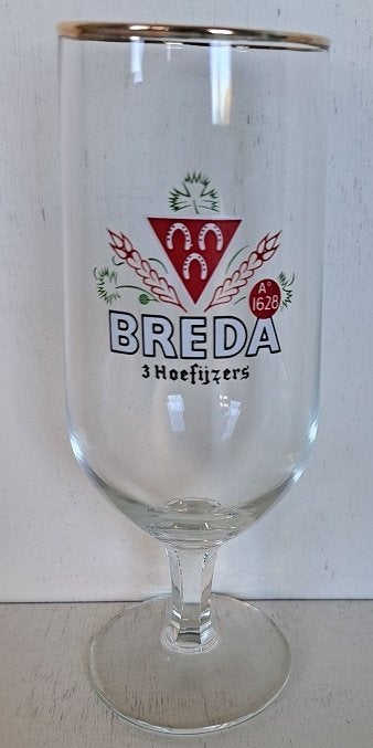 Breda Bierglas 3 Hoefijzers op voet, Ophalen of Verzenden, Gebruikt, Glas of Glazen, Overige merken