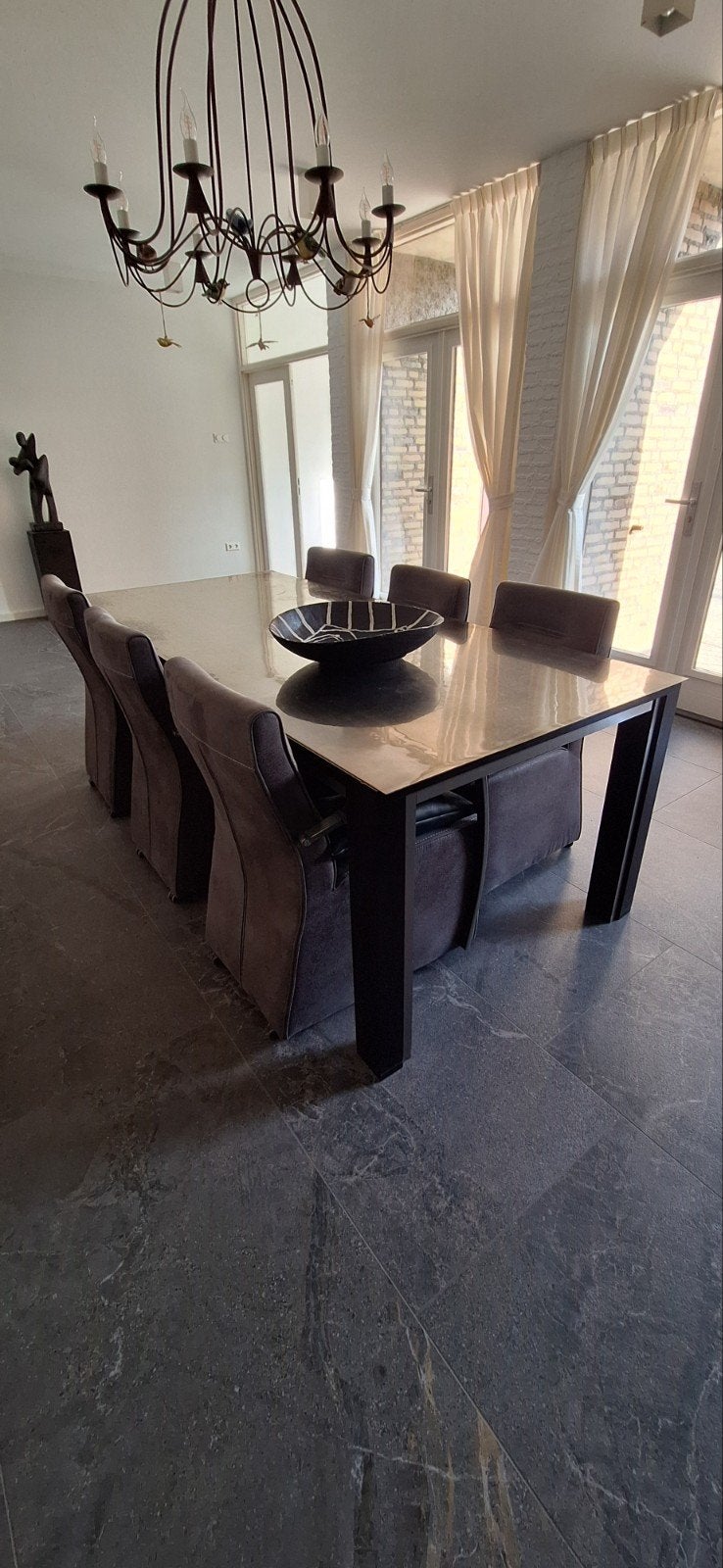 set van 6 comfortabele eetkamerstoelen met wieltjes, Huis en Inrichting, Ophalen, Modern, Comfortabel, Gebruikt, Metaal
