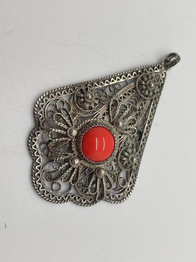 D925 Prachtige zilveren filigrain streekdracht, Ophalen of Verzenden, Zilver, Hanger