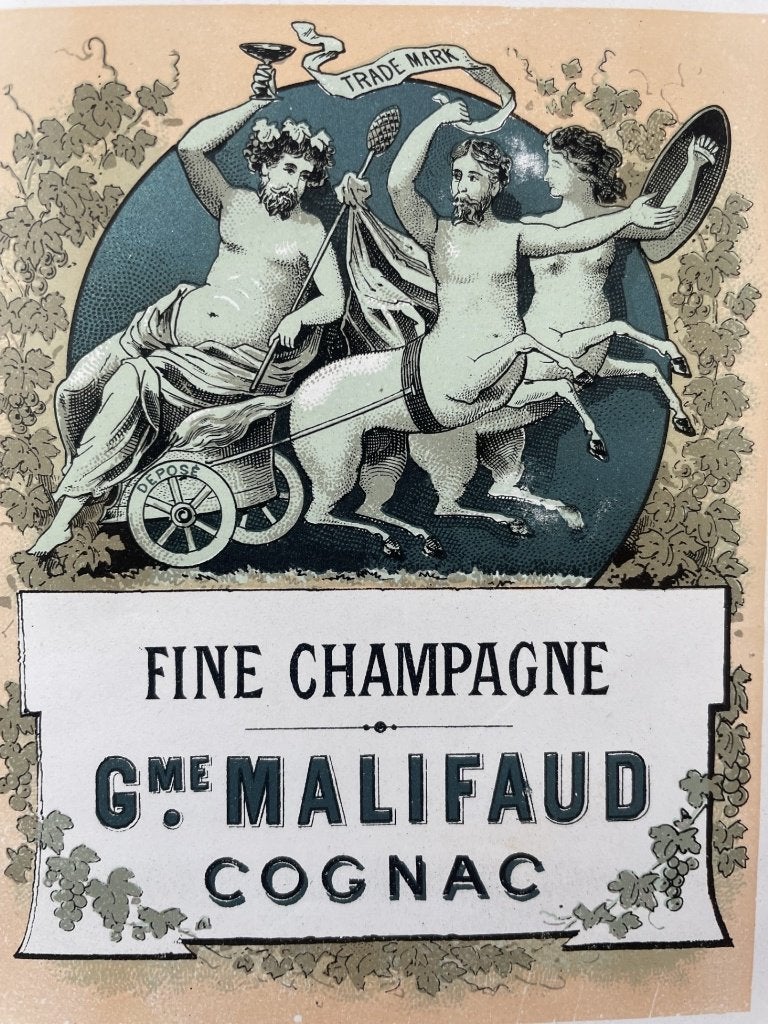 zeer oude Cognac Malifaud poster compleet vel met etiketten