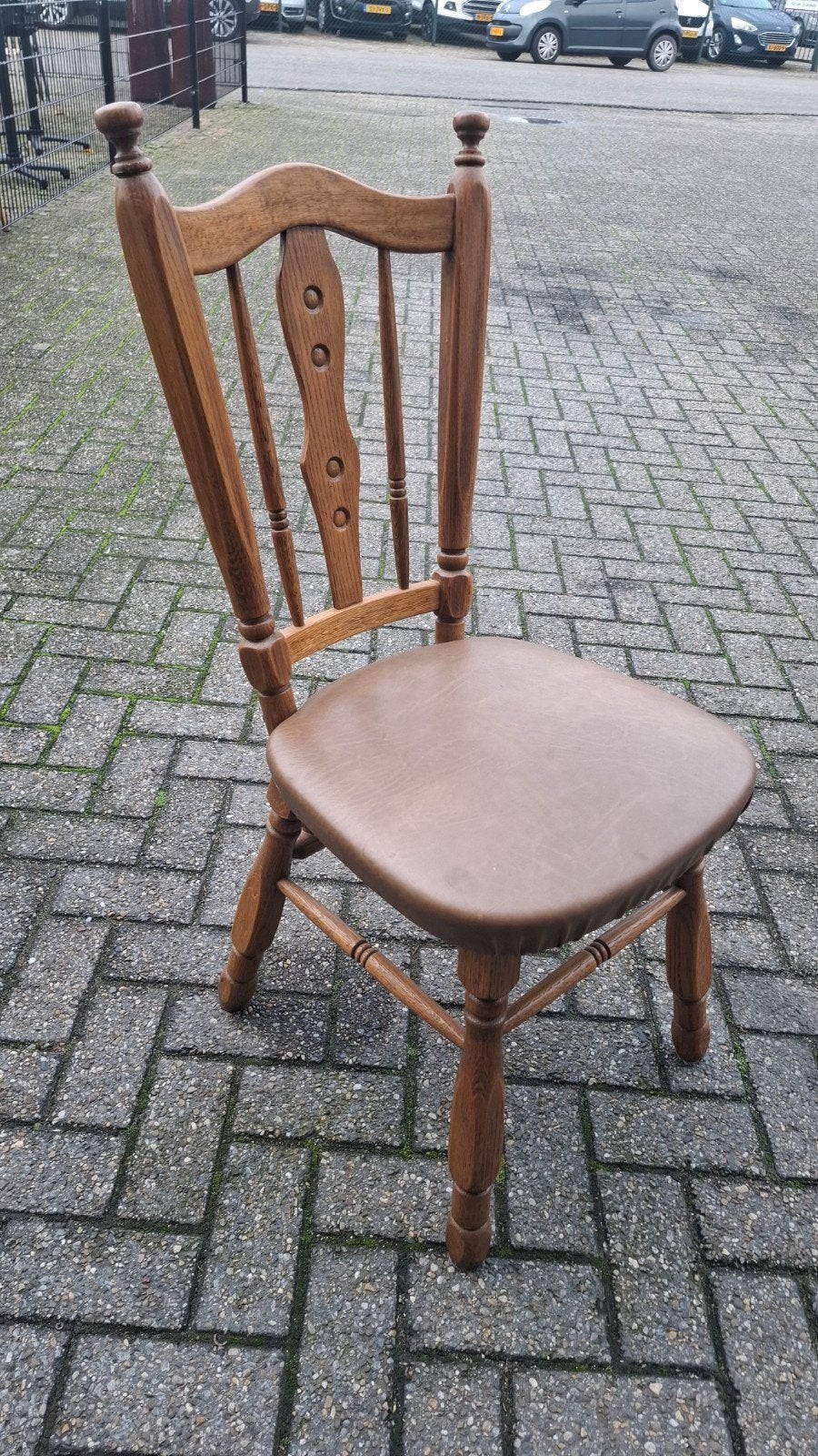 6 stamtafel houten cafe bistro vintage eiken hout stoel set, Ophalen of Verzenden