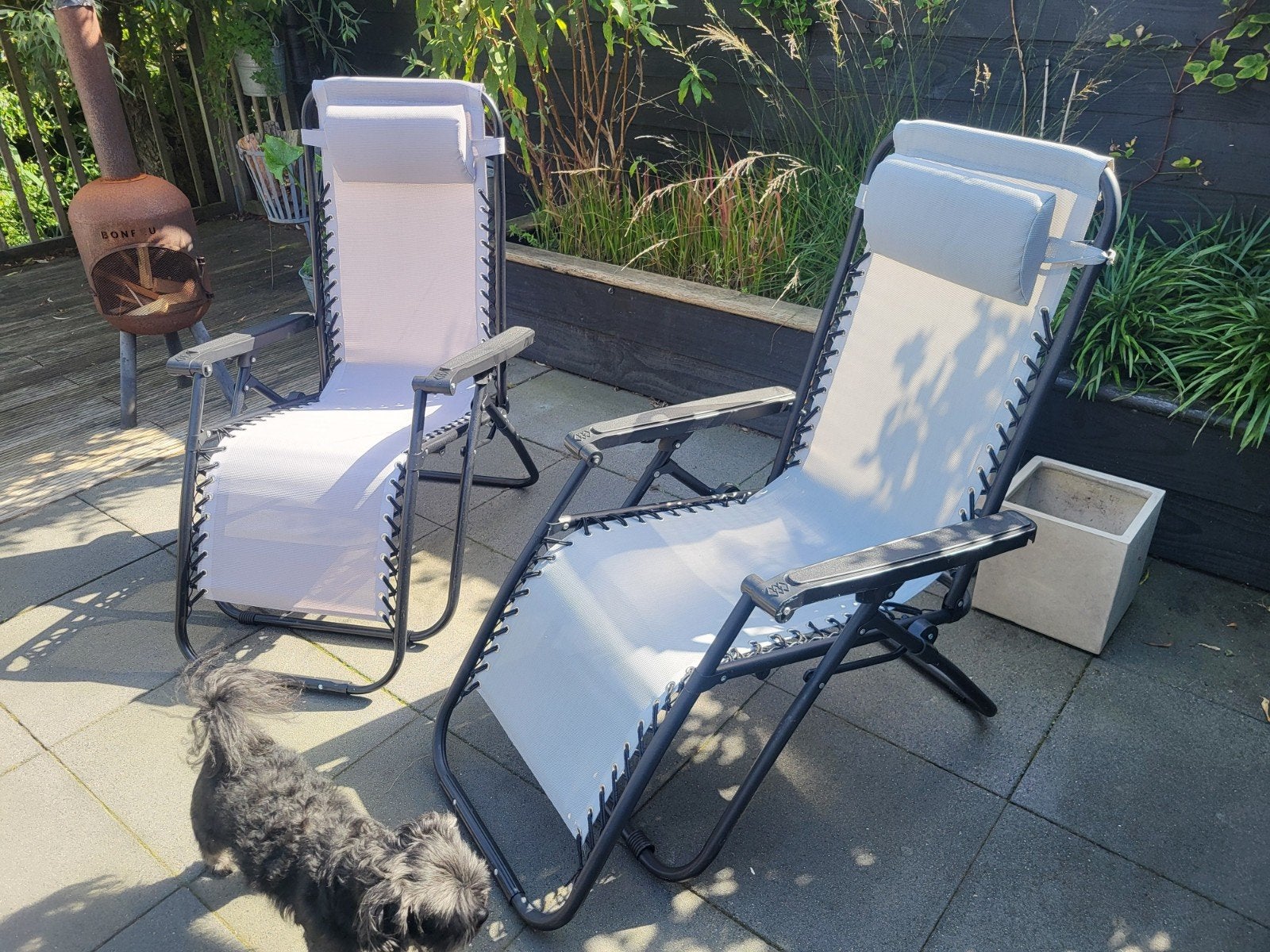 Bestgarden Camping Lounge Stoel Grijs - 172x66x108 cm, Tuin en Terras, Tuinstoelen, Ophalen, Zo goed als nieuw, Textileen, Inklapbaar