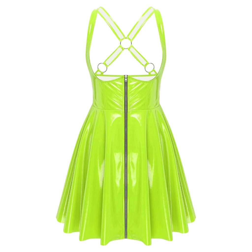 Groene lakleren uitgesneden dames jurk / jurkje lak leer, Maat 38/40 (M), Verzenden, Nieuw, Boven de knie