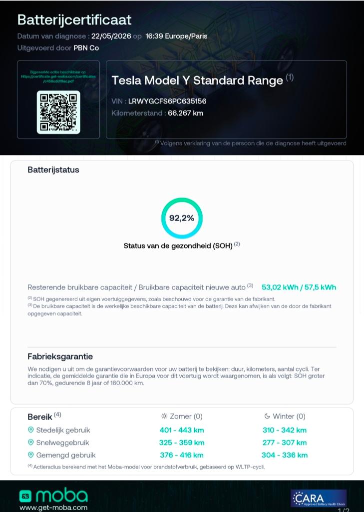 Tesla Model Y RWD LFP | 2022 | 66k km | SOH 92.2% | BTW Auto, Automaat, Achterwielaandrijving, Zwart, Wit