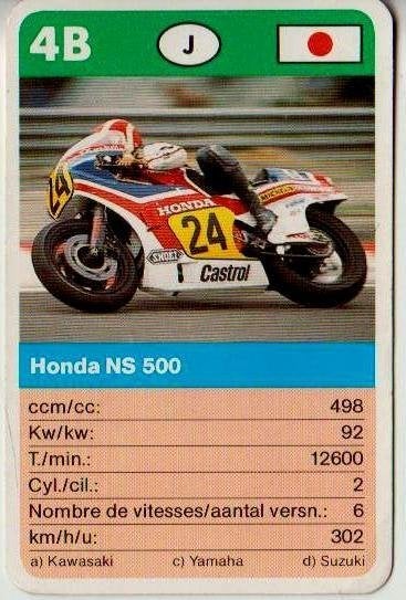 Kw1087 motorkaartje 4b honda ns 500, Verzamelen, Ophalen of Verzenden, Zo goed als nieuw, Motoren