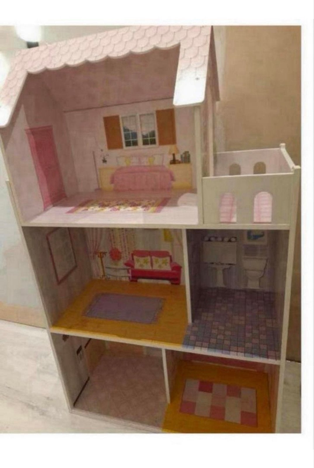 Groot houten poppenhuis met 3 verdiepingen en meubels, Ophalen of Verzenden, Gebruikt, Poppenhuis