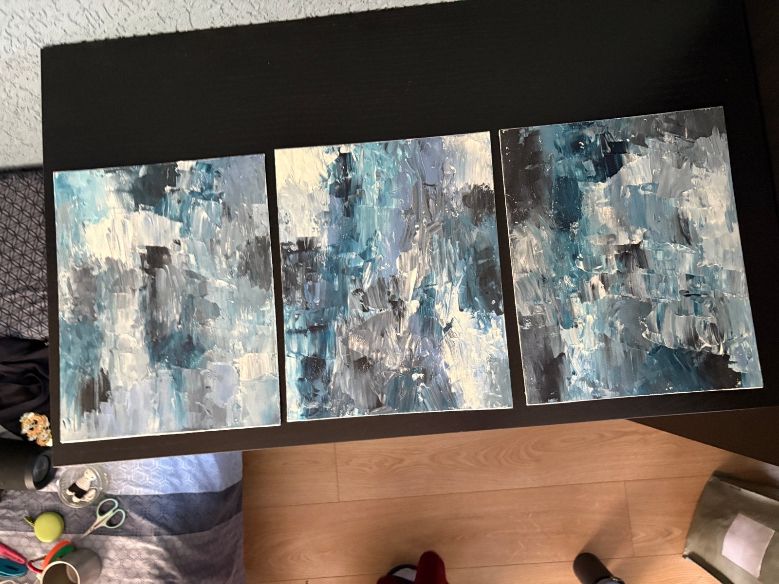 Abstracte schilderijen set - 3 stuks, handgemaakt, Ophalen of Verzenden