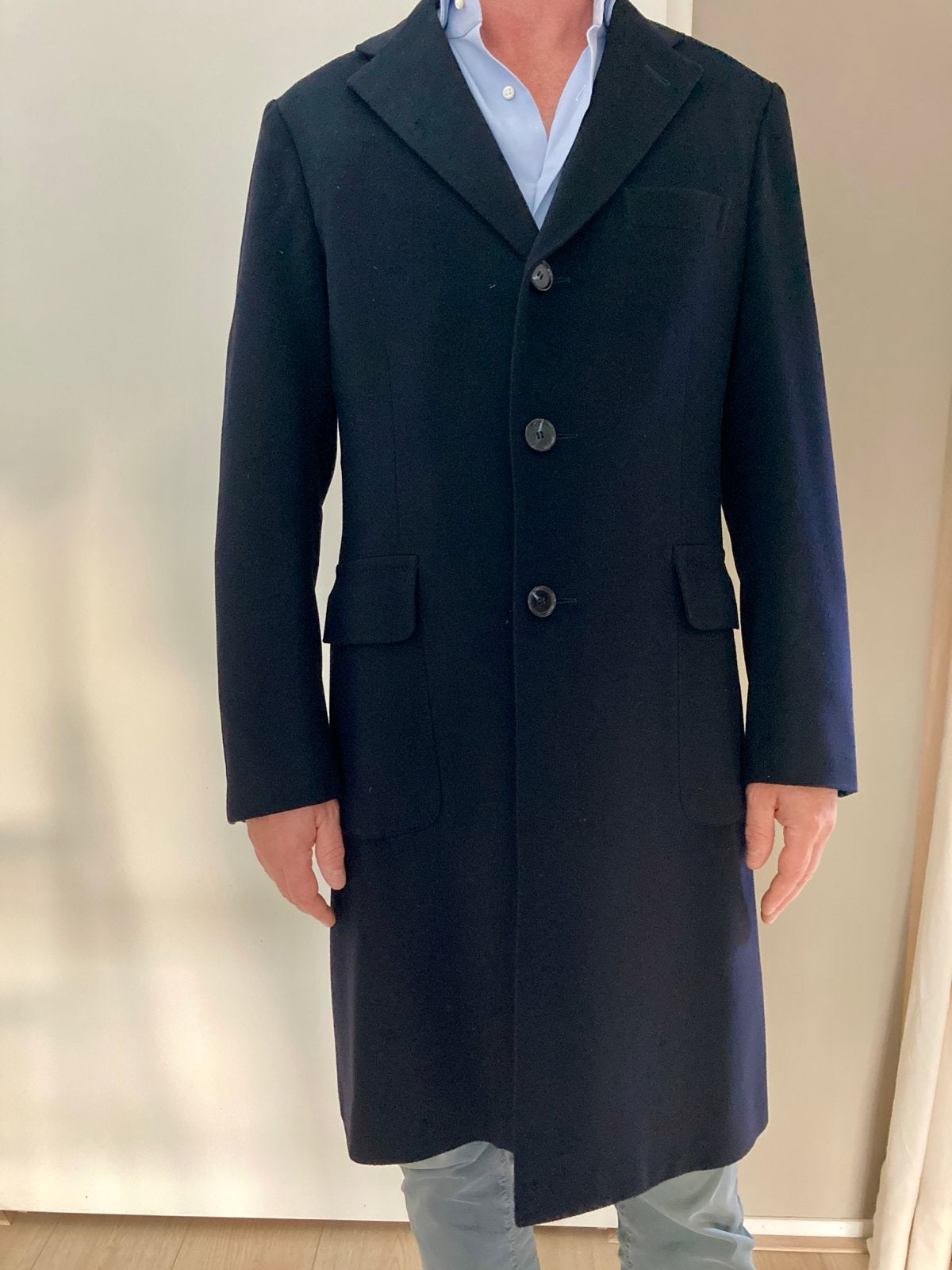 Caruso by Oger navy blauwe 85% wol 15% cashmere jas maat 48, Ophalen, Nieuw, Caruso, Maat 48/50 (M)