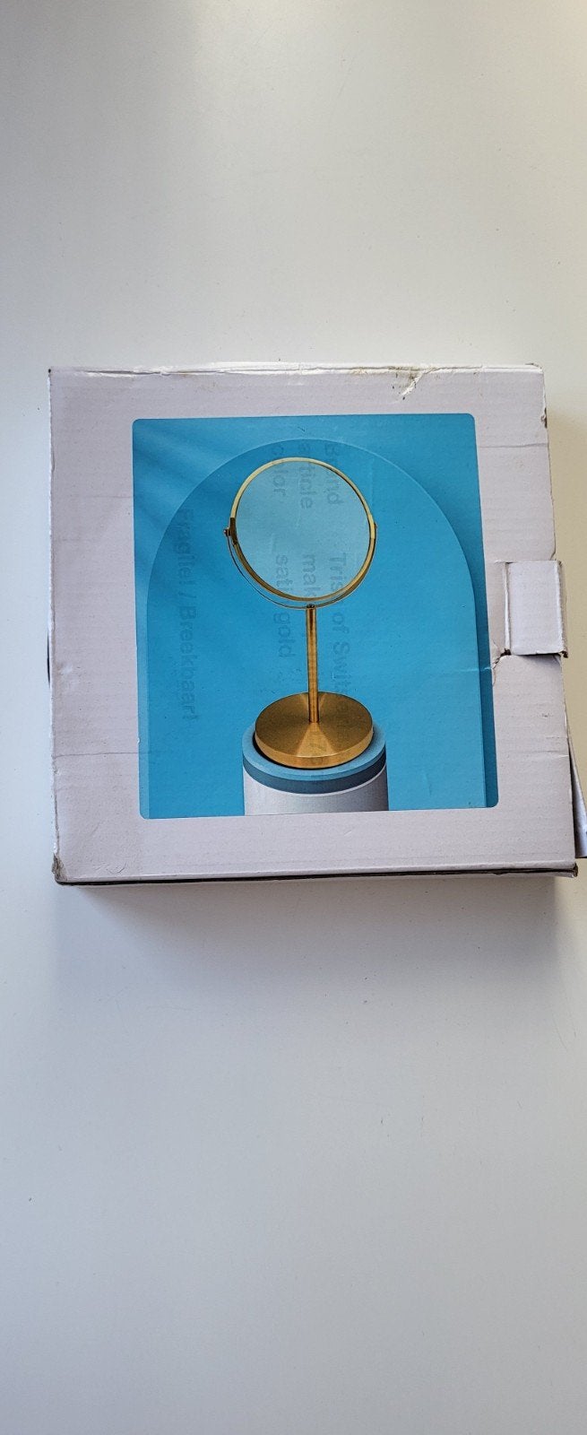 Nieuwe goudkleurige make-up spiegel met standaard, Ophalen, Minder dan 50 cm, Rond, Nieuw