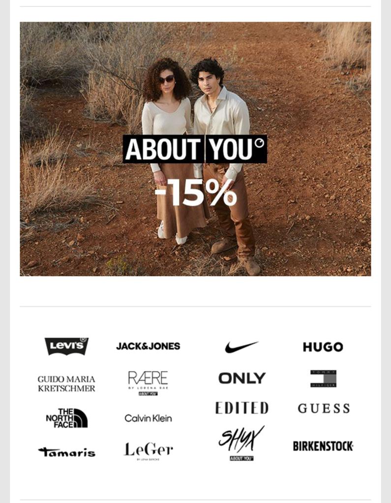About you korting code 15%, Eén persoon, Kortingsbon