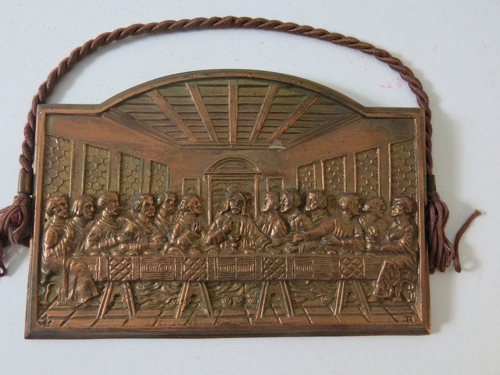Bronzen plaquette koperreliëf laatste avondmaal, Ophalen of Verzenden
