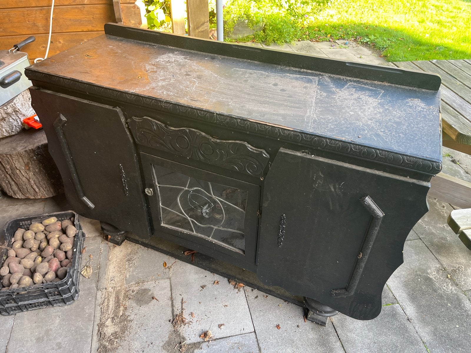 Antiek dressoir/kastje met glas-in-lood, Ophalen