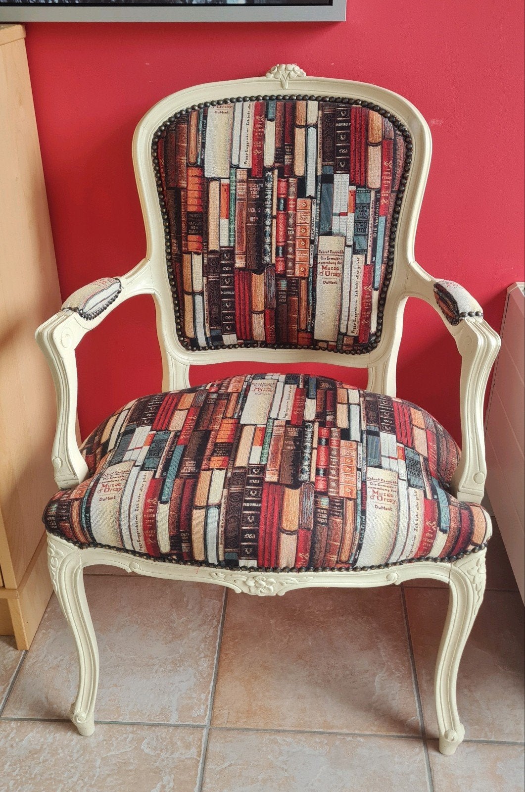 Lodewijk XV fauteuil met boekenprint - Vintage stijl, Ophalen, Gebruikt, Overige kleuren, Vintage, Barok, Klassiek