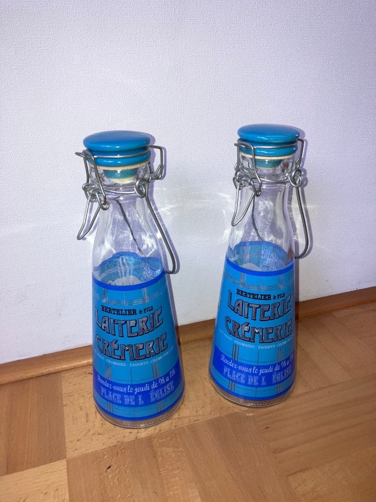 Vintage Franse glazen melkflessen., Ophalen of Verzenden