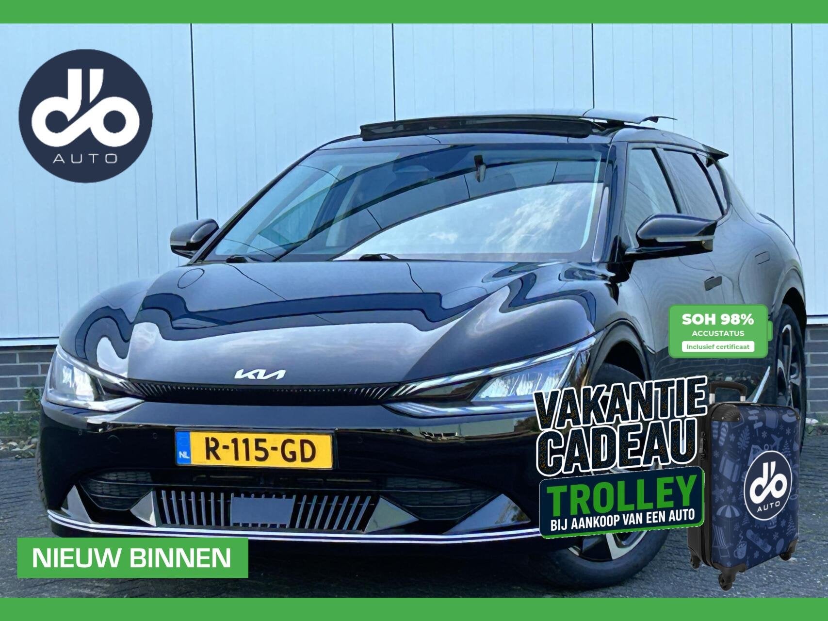 Kia EV6 Plus Advanced 77.4 kWh SOH 98% I OPEN DAK I LEER I O, Auto's, Automaat, Achterwielaandrijving, Gebruikt, Zwart