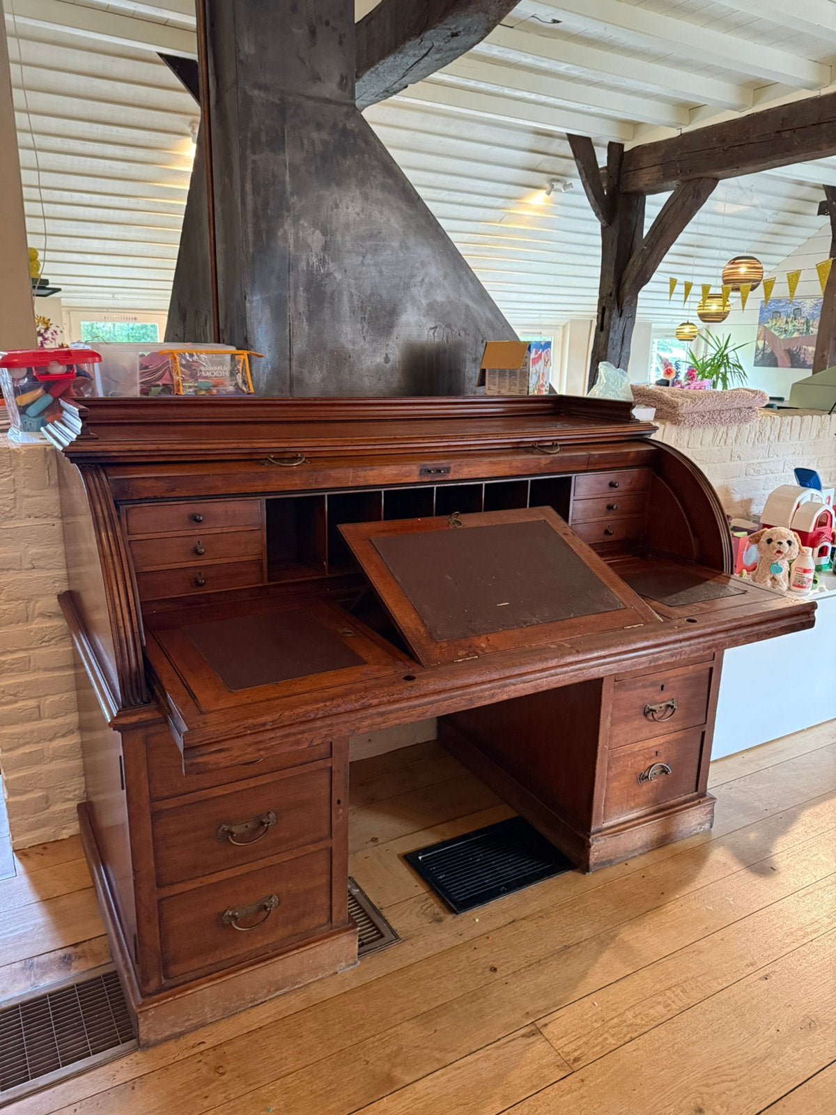 Rolbureau, cilinderbureau, secretaire, Huis en Inrichting, Met lades, Gebruikt, Hout, Secretaire