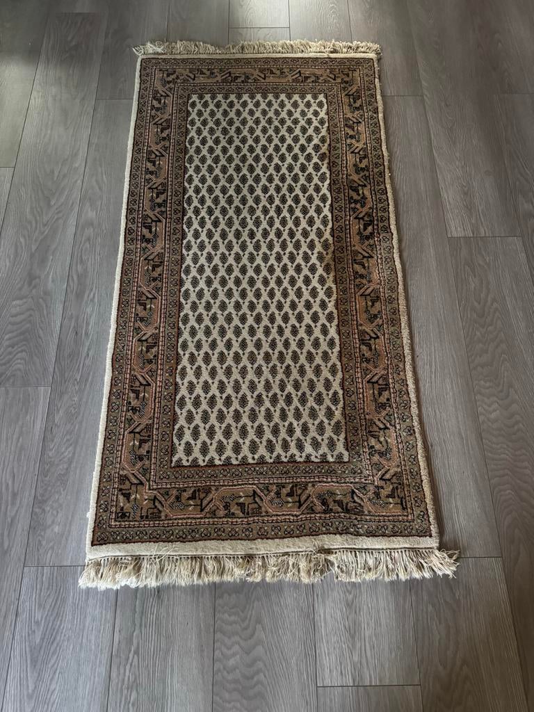 Vintage Oosters Tapijt - Handgeknoopt Vloerkleed, Ophalen, 100 tot 150 cm, Beige, 50 tot 100 cm
