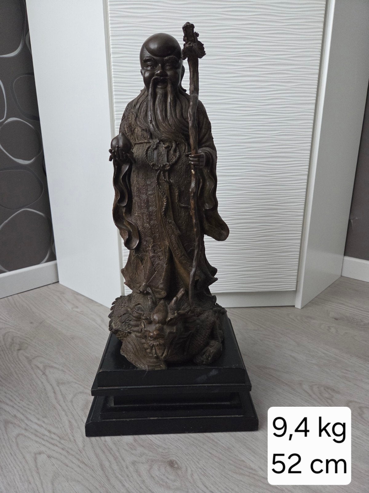 Chinees beeld brons Shou Xing / Shou Lao, Ophalen, Met reliëf, Metaal, 52 cm