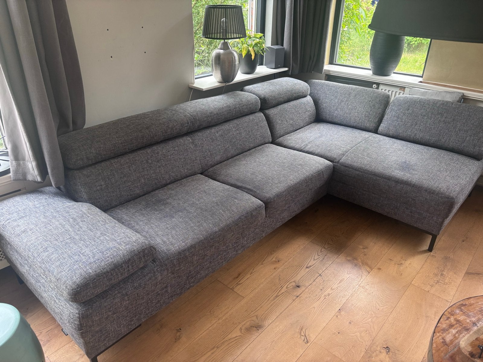 Montel Hoekbank met bonel binnenvering en verstelbare leunin, Ophalen, Gebruikt, Hoekbank, 300 cm of meer
