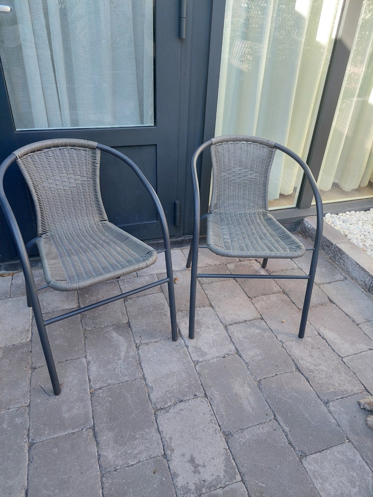 Twee kunststof rotan tuinstoeltjes, Tuin en Terras, Tuinstoelen, Ophalen, Zo goed als nieuw
