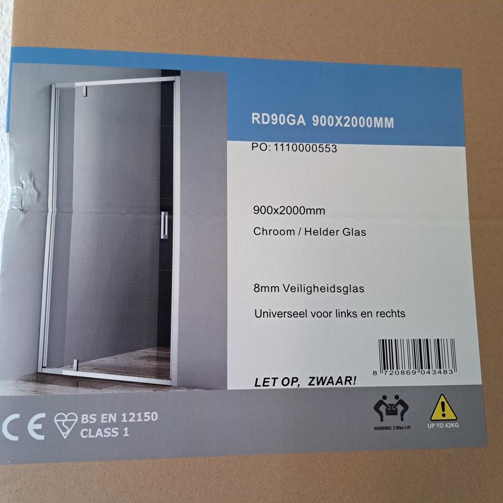 Douchedeur chroom 8mm veiligheidsglas 900x2000mm nieuw, Doe-het-zelf en Verbouw, Sanitair, Ophalen