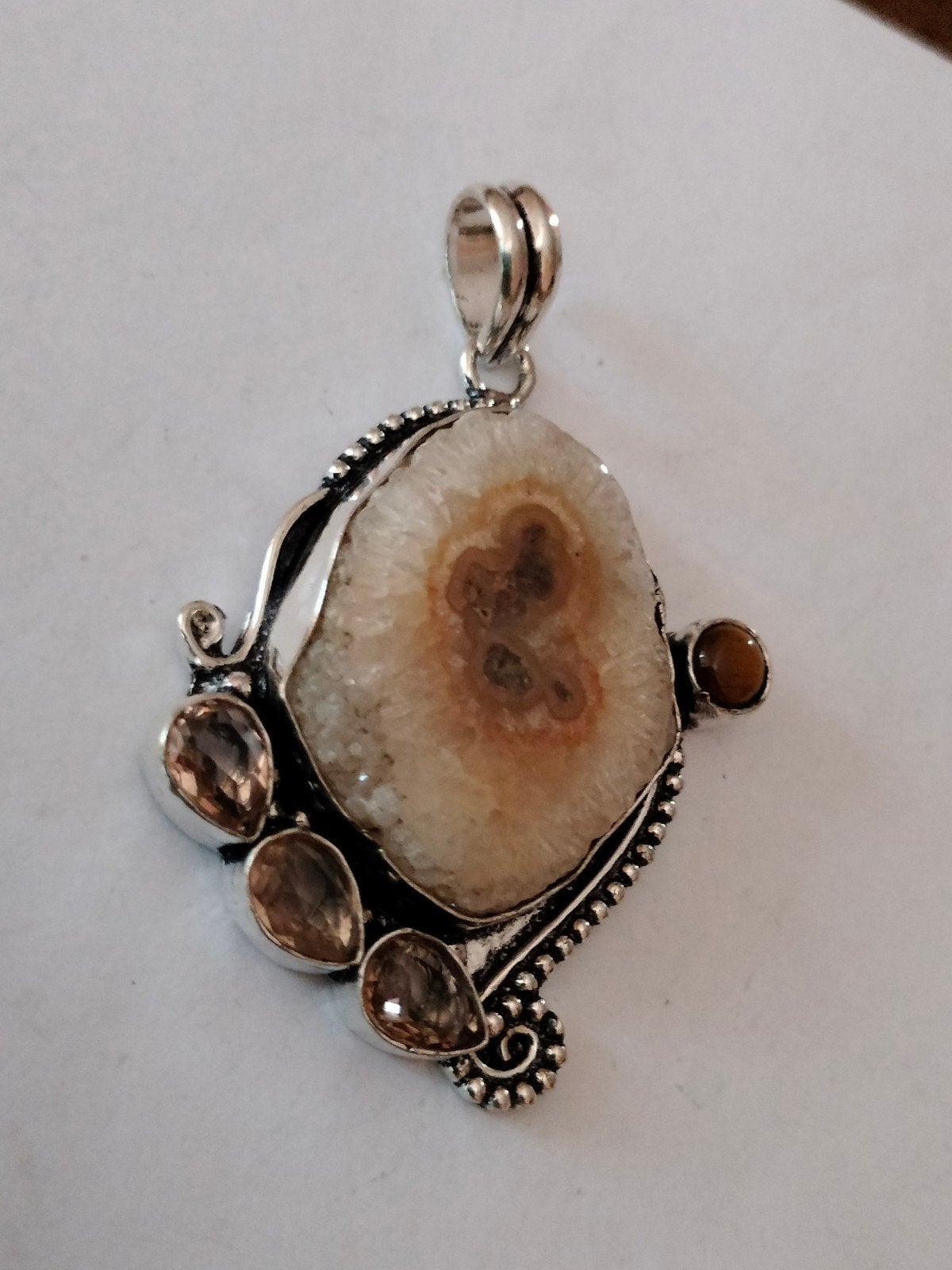 Zilveren hanger met druzy agaat/tijgeroog, Overige voorstellingen, Bruin, Verzenden, Nieuw