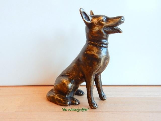 067* Bronzen herderhond (Boven €75 geen verzendkosten), Tuin en Terras, Tuinbeelden, Ophalen of Verzenden, Nieuw, Overige materialen