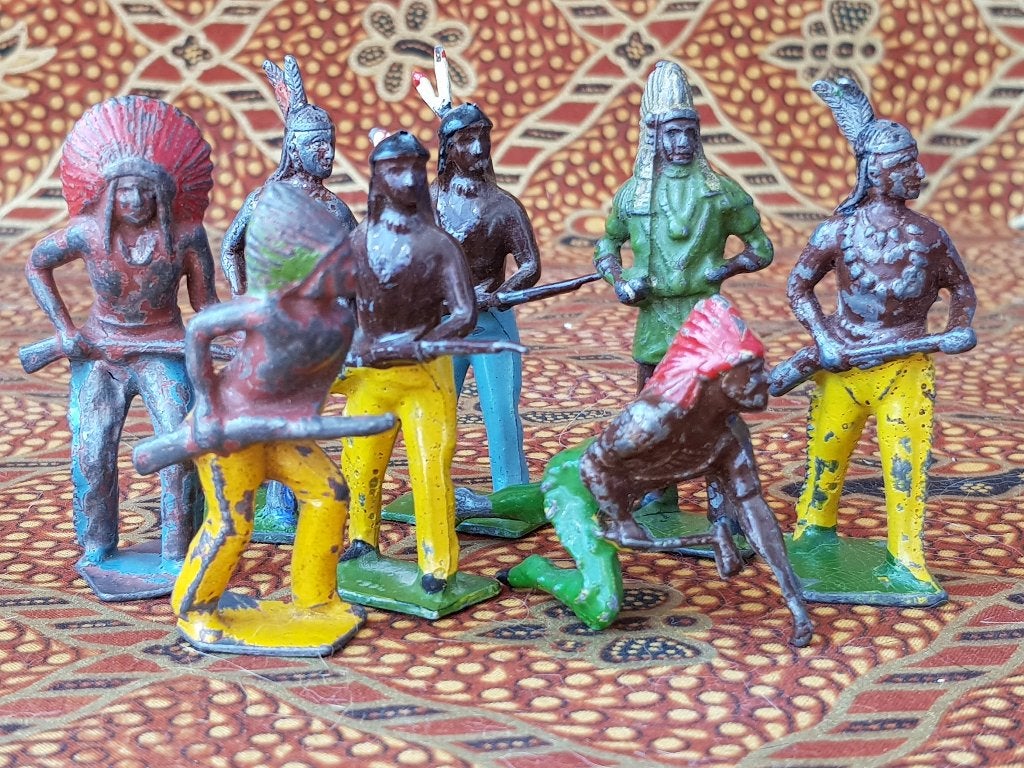 16 cowboys en Indianen oud speelgoed uit Engeland van tin., Ophalen of Verzenden