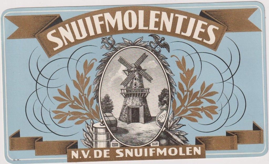sigarenbanden - etiket - SNUIFMOLENTJES, Ophalen of Verzenden, Zo goed als nieuw, Sigarenbandjes