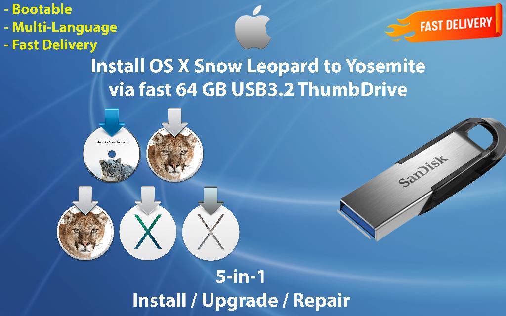 Installeer Mac OS X 10.6.3-10.10.5 via 64GB USB-Stick!! OSX, Computers en Software, Besturingssoftware, Ophalen of Verzenden, Nieuw