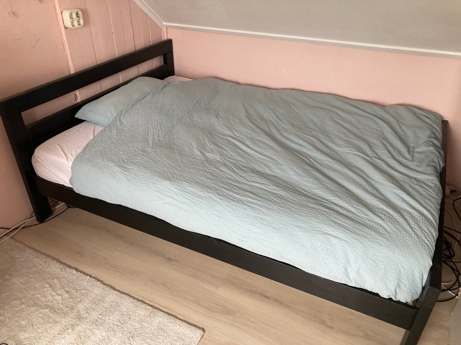 Bed ombouw met lattenbodem 140x200, Ophalen, Zwart, Tweepersoons, 140 cm