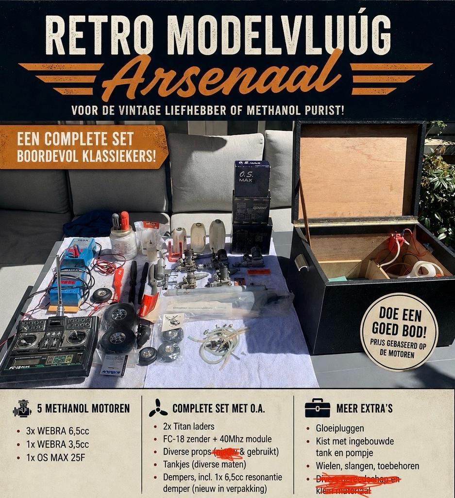 Vintage modelvliegspullen voornamelijk motoren., Ophalen, Gebruikt, Nitro