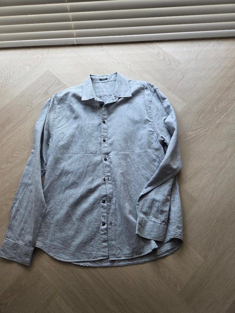Denham lichtgrijze blouse XL, Kleding | Heren, Ophalen of Verzenden, Zo goed als nieuw, Grijs, Halswijdte 43/44 (XL)