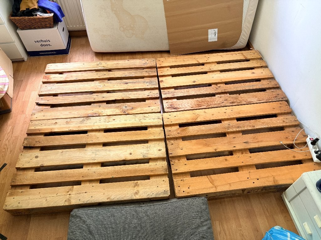4 Stevige Houten Pallets (Ideaal als bedbodem of DIY!), Ophalen, Minder dan 25 mm, Zo goed als nieuw, Beuken