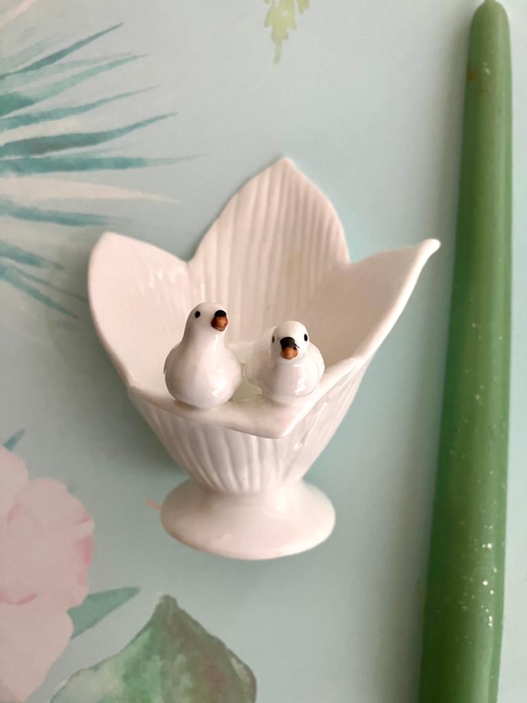 Vintage keramieken KAARSEN standaard 2 DUIVEN 🕊️🕊️, Huis en Inrichting, Overige materialen, Wit, Ophalen of Verzenden, Zo goed als nieuw