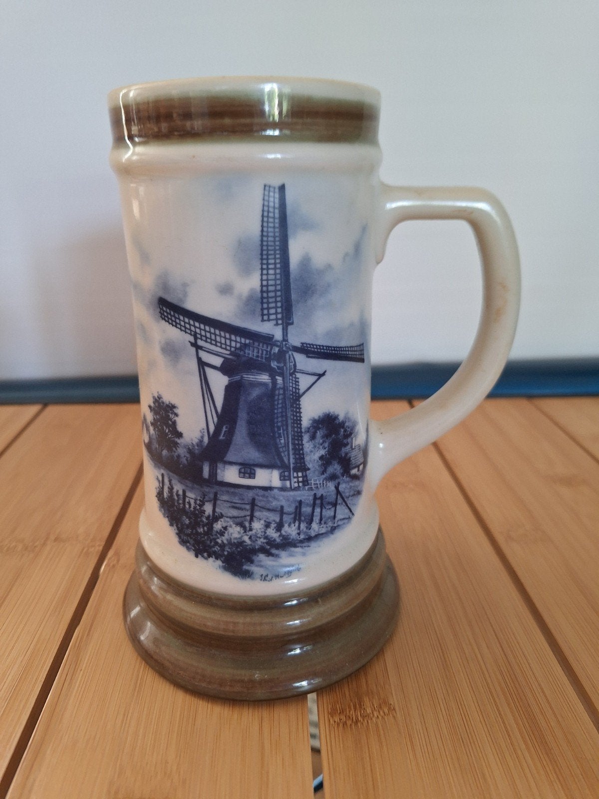 Delfts Blauw Bierpul met Molen - Handgedecoreerd Holland, Ophalen