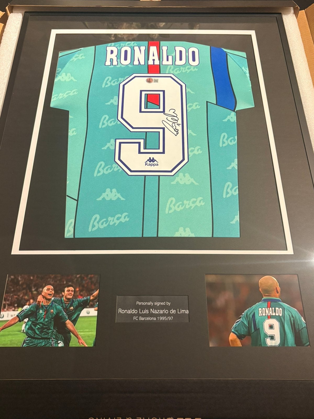 Ronaldo Nazário Barcelona 1996/97 gesigneerd shirt Beckett, Ophalen of Verzenden, Zo goed als nieuw, Buitenlandse clubs, Shirt