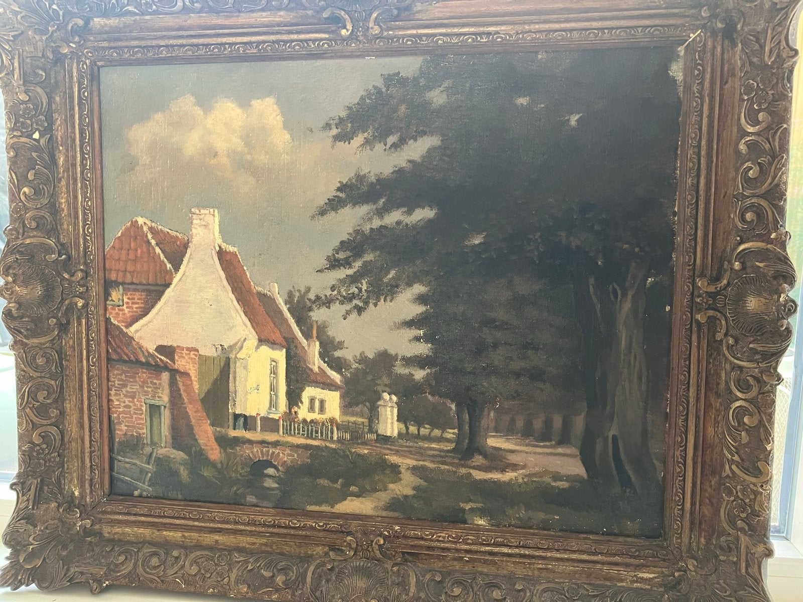 Oud Hollands Landschap met Boerderij en Bomen, Antiek en Kunst, Kunst | Schilderijen | Klassiek, Doek, Oud hollands, Ophalen of Verzenden