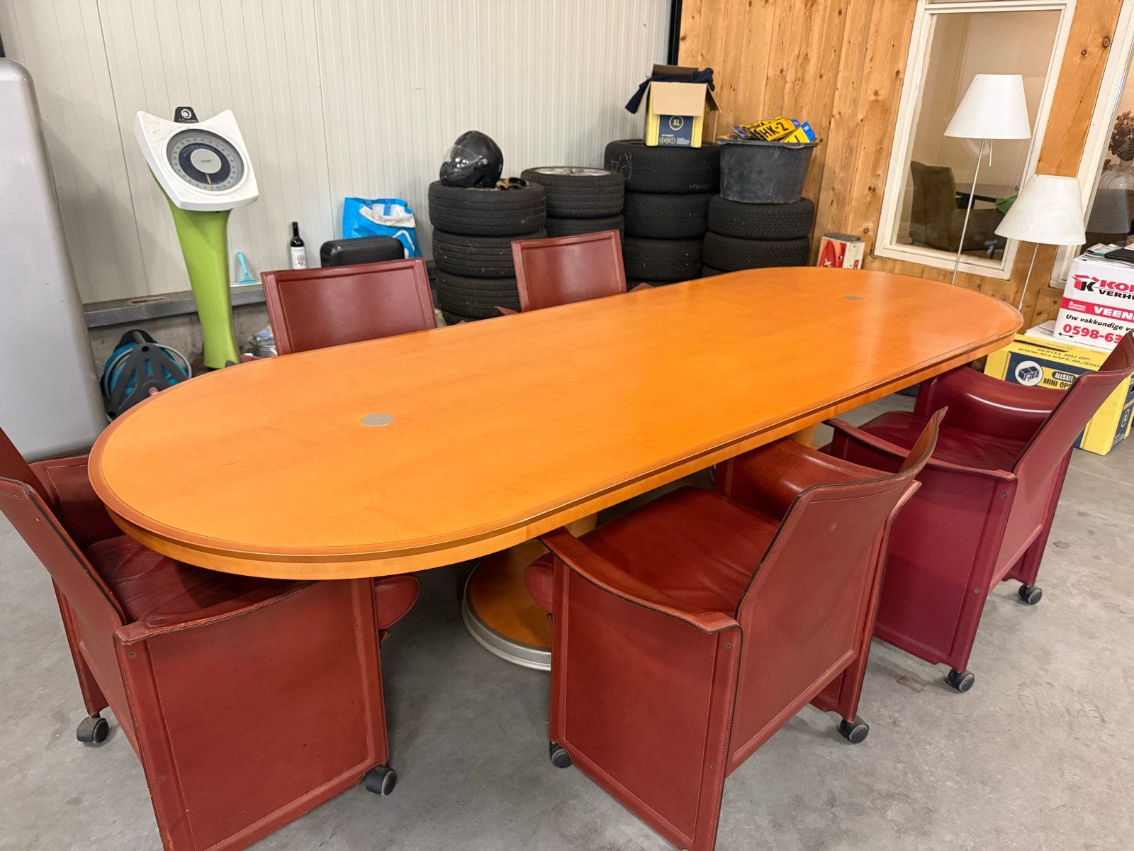 Giorgetti tafel met 8 Matteo Grassi stoelen, Ophalen, Gebruikt, 100 tot 150 cm, 200 cm of meer