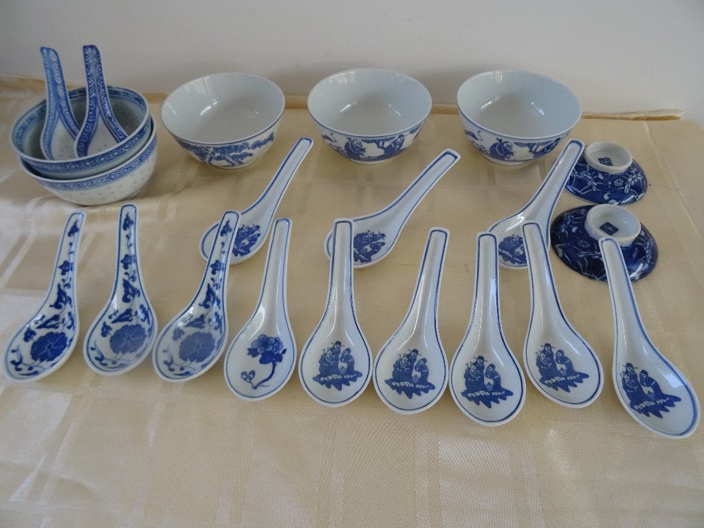 Vintage chinees servies rijstkommen soepkommen lepels, Ophalen of Verzenden, Huis en Inrichting